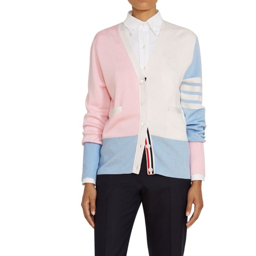 Thom Browne Color-block Silk-blend Cardigan